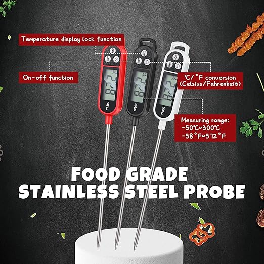 6 Pcs Meat Food Thermometer Food with Probe Water Liquid Instant Read Digital Thermometer Kitchen Cooking Supplies for Cooking BBQ Milk Yogurt (Black,White,Red)