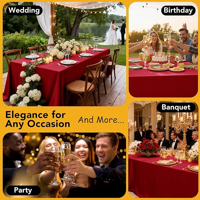 10-Pack Red Tablecloths for Rectangle Tables, 60 x 120 Inches, Stain-Resistant Polyester Fabric for 6 Foot Tables - Washable Table Covers for Weddings, Banquets, Birthday Parties, Events
