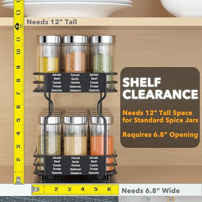 SpaceAid Pull Out Spice Rack Organizer for Cabinet, Heavy Duty Slide Out Seasoning Kitchen Organizer, Cabinet Organizer, with Labels and Chalk Marker, 6.5" W x10.75 D x8.5 H, 1 Drawer 2-Tier