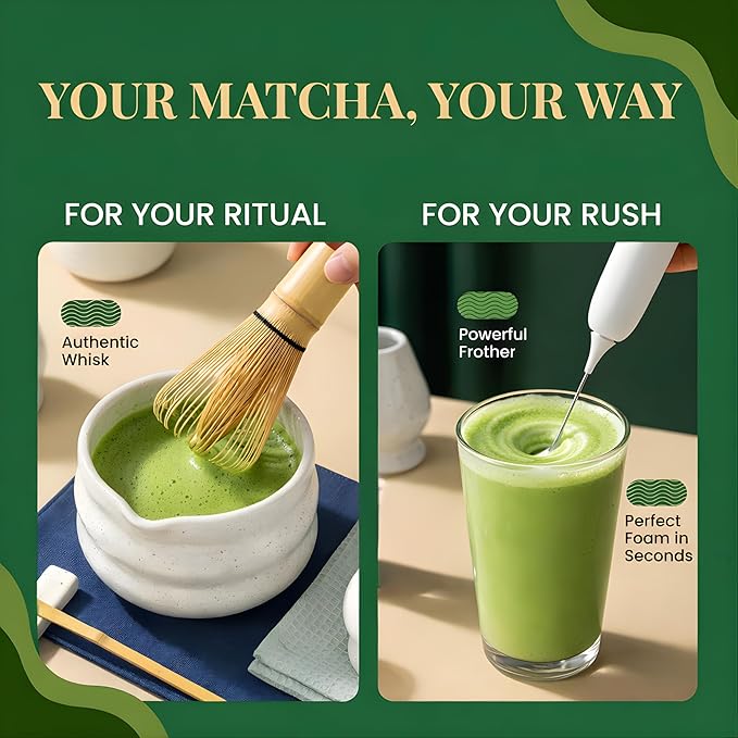 BARISTA EMPEROR® MATCHA WHISK SET PREMIUM 11pcs - Professional Matcha Kit Set with Matcha Bowl, Matcha Whisk, Milk Frother, Spoon, Sifter, Scoop, Stand, Cup, Tea Mat, Cloth - Matcha Bowl Set