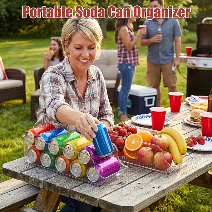 4 Pack Soda Can Organizer, Drink Organizer for Fridge, Clear Kitchen Pop Can Storage Organizer Soda Dispenser for Refrigerator Pantry