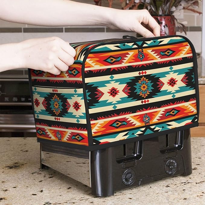 Traditional Mexican Toaster Cover 2 Slice, Cute Rural Bread Machine Cover, Washable Dust-Proof Cover for Kitchen Small Appliance Cover,with Top Handle