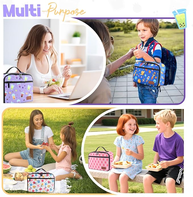 Lunch Box Kids, Insulated Lunch Bag for Women Men, Cooler Reusable Cute Lunch Containers for Boy & Girls, Adults Leak Proof Large Lunch Tote Bags for School, Work, Travel, Picnic Outdoor and Beach