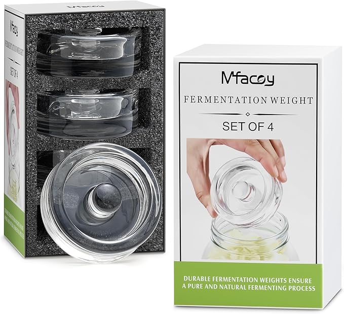 MFacoy 4-Pack of Fermentation Glass Weights with Easy Grip Handle for Great Wide Mouth Canning Mason Jars, Pickling Sourkrout Kraut Glass Weight Fermentation Kit with Easy Grip Handle, Dishwasher Safe