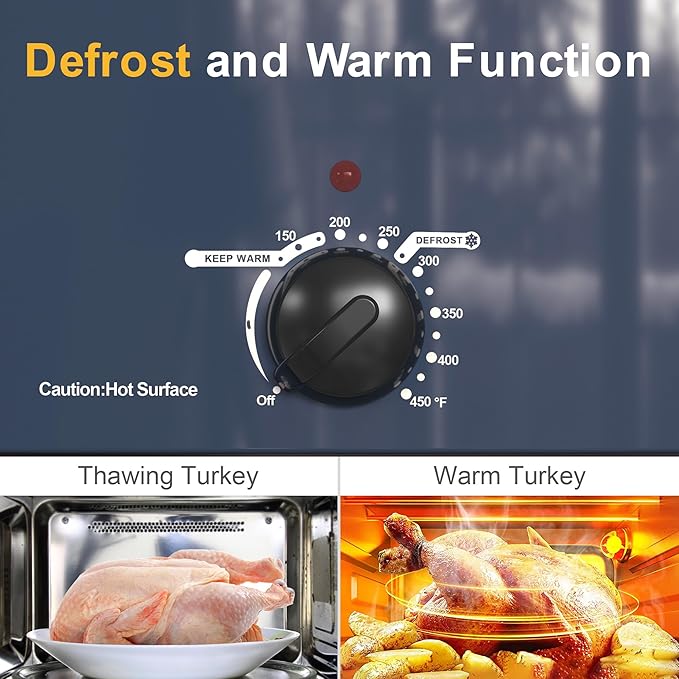 Sunvivi Roaster Oven, Electric Roaster Oven with Self-Basting Lid, 24lb 20-Quart Turkey Roasters with Unique Defrost/Warm Function, Large Roaster with Removable Pan & Rack, Stainless Steel, Blue