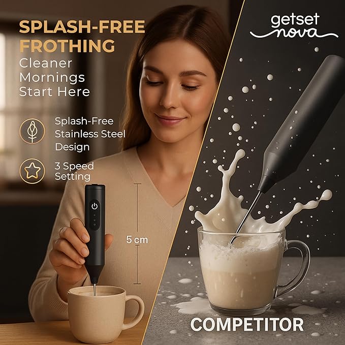 Nova Rechargeable Milk Frother & Coffee Whisker with Dual Spring Tech | 1 Year Replacement Warranty (MILK FROTHER)