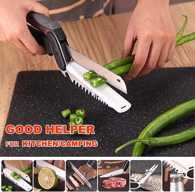 Vegetable Scissors Slicer Cutter,Quick Release/Install Kitchen Shears Cutting Board Knife Combo for Veggie,Carrots,cucumbers,potatoes,Barbecue Dishwasher Safe (Black)