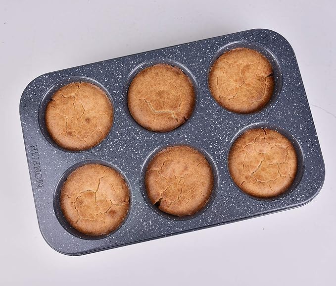Monfish Jumbo Deep Muffin Pan 6 Cup Carbon Steel Gray Stone non Stick Coating Muffin Tin 3.5diax3inch cup