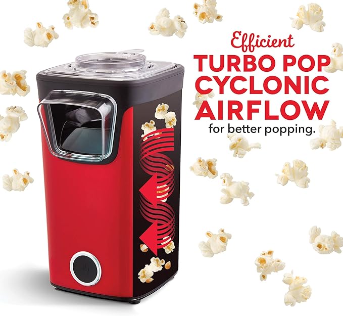Dash Turbo Pop Popcorn Maker - Theater-Style Popcorn Machine - Comes with Measuring Cup & Butter-Melting Tray - Convenient, Space-Saving Design - 8 Cups, Red