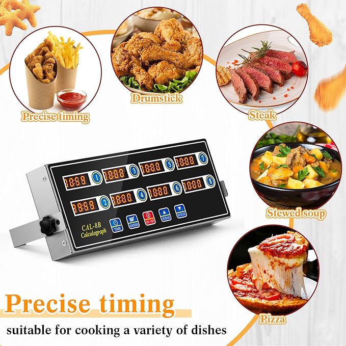 Relaxweex 1 Pack Commercial 8 Channel Digital Kitchen Timer, Multi-Countdown Timer with Loud Alarm & Large LCD Display, Wall Mount or Countertop for Restaurant, Fry Station, Baking & Lab Use