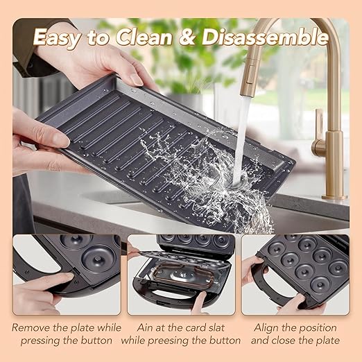 Waffle Maker 6 in 1, Walnut Cookie Maker, Panini Press Grill and Sandwich Maker, Donut Maker with Removable Non-Stick Plate