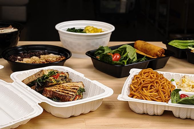 TIYA Clamshell Food Containers - White Bulk 200 Pack, 9x6 in - BPA-Free Plastic To-Go Containers - Reusable, Microwavable, Hinged, Tall Takeout Clamshells - Great for Meal Prep