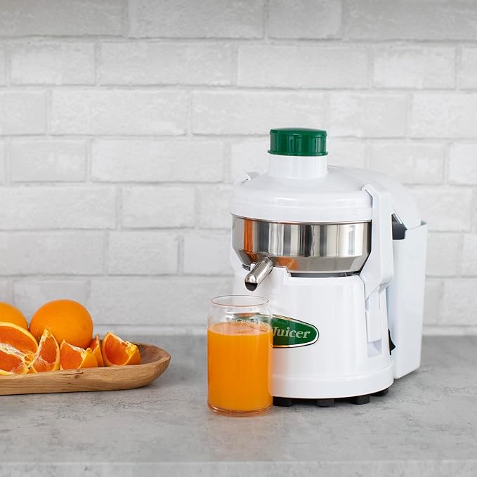Omega Centrifugal Juicer High Speed Pulp Ejection Juice Extractor 1/3 HP Juices Vegetables Citrus and Fruits at 3500 RPM Surgical Stainless Steel Parts and Blade, 250-Watts, White