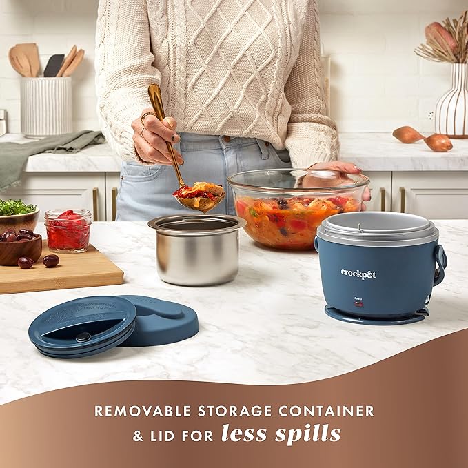 Crock-Pot 20-Ounce Electric Lunch Box,Portable Food Warmer,Faded Blue,Perfect for Travel,Car,On-the-Go,Keeps Food Warm,Spill-Free,Dishwasher-Safe,Ideal Gift for Men and Women,(Pack of 4)