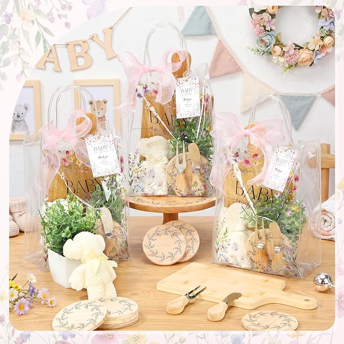 Honeydak 49 Pcs Baby Shower Prizes for Game Players 6 Set Cheese Board Fork Knives Coaster Towel Artificial Potted Plant Thanks Card Gift Bag for Baby Bridal Shower Wedding Favors (Butterfly)