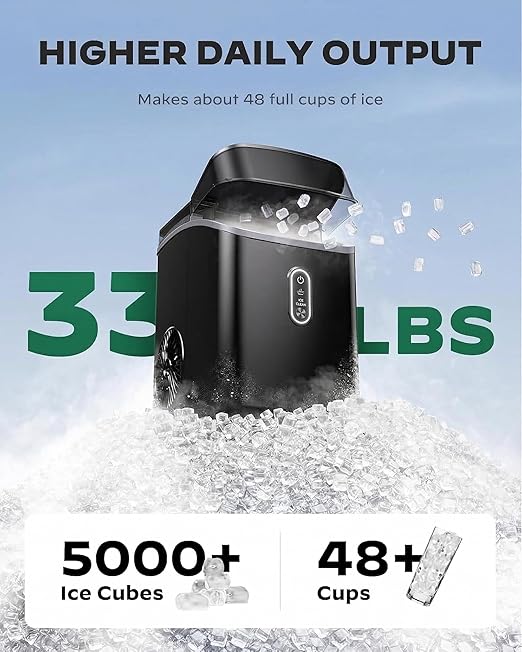 Silonn Nugget Ice Maker Countertop, Pebble Ice Maker with Soft Chewable Ice, One-Click Operation Ice Machine with Self-Cleaning, 33lbs/24H for Home,Kitchen,Office