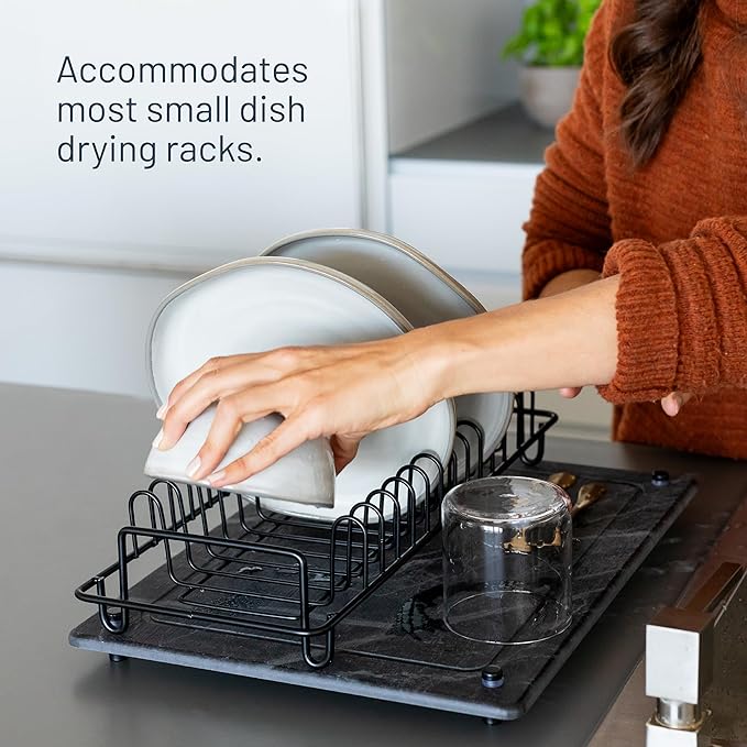 Natural Stone Dish Drying Mat 15.7" x 11.8", Slate Color - Diatomaceous Earth Kitchen Mat | Quick Drying, Non-Toxic, BPA-Free, Eco-Friendly | Female-Founded USA Brand