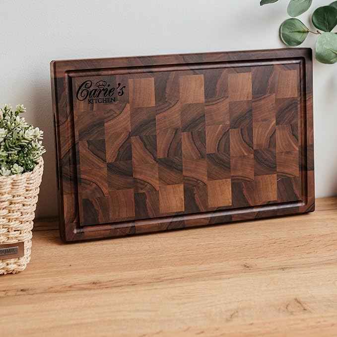 Handmade Personalized Walnut End Grain Cutting Board – Custom Engraved Wood Chopping Block, Perfect Gift for Home Chefs by GrainWoods (22x16x2 Inches)