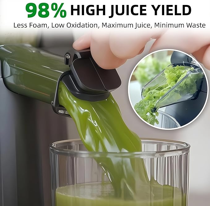 Cold Press Juicer Machines, Slow Masticating Juicer with Large Chute, Self-Feeding Juice Extractor for Whole Fruits & Vegetables, 98% Juice Yield, Quiet & Easy to Clean, Black