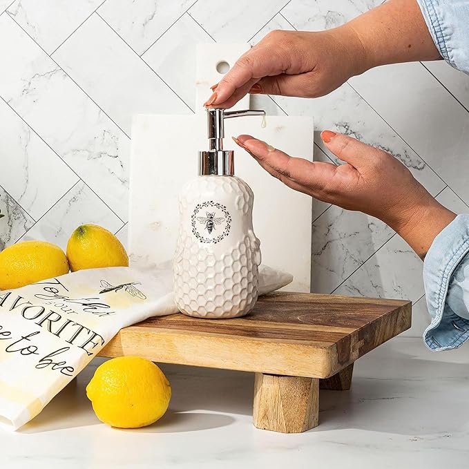 Youngs Ceramic Soap and Lotion Dispenser, Durable Shampoo and Conditioner Dispenser with Plastic Pump, Modern Home Essential for Kitchen and Bathroom