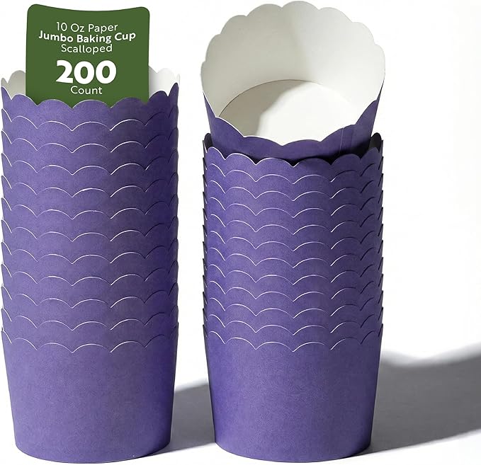Restaurantware Baking Cups 200 Pack of 10 oz Paper Cupcake Liners Greaseproof Scalloped Oven-Safe Elegant Dessert Muffin Cups Disposable for Parties
