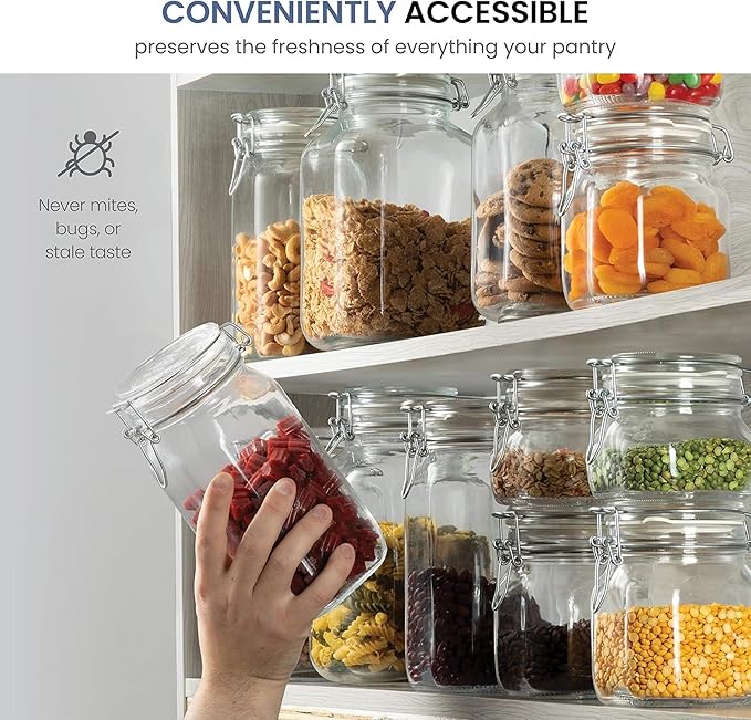 Bormioli Rocco Fido Glass Jar - 67.75 oz Large Airtight Container with Clamp Lid & Rubber Seal, BPA-Free Italian Jar for Fermentation, Kombucha, Sauerkraut, Pickles, Kefir & Homemade Beverages