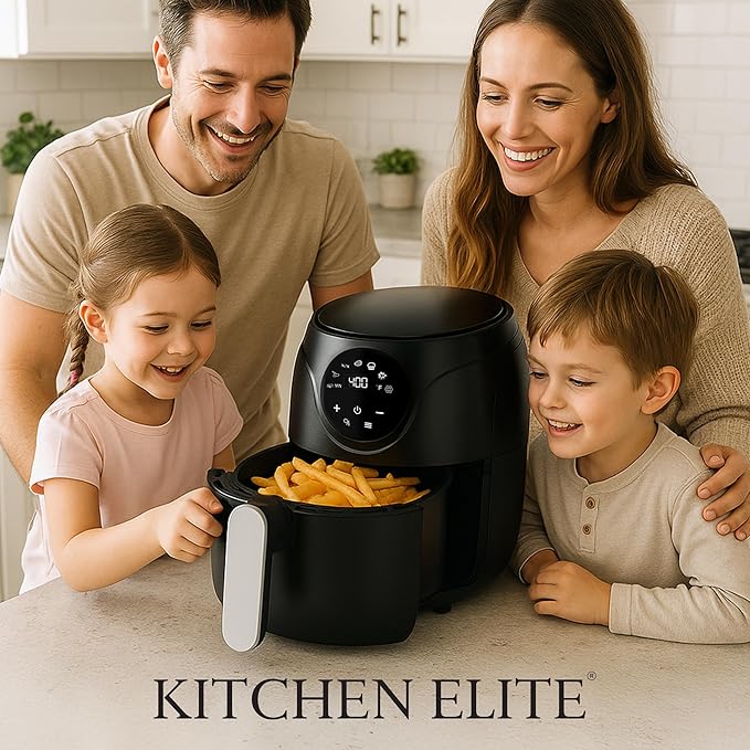 Kitchen Elite 2.5 Quart Compact Air Fryer Oven Small Countertop Oil-Free Cooker with PFAS-Free Nonstick Basket, Easy Clean, Black