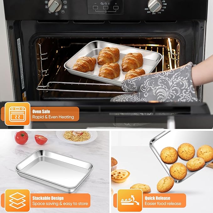 Homikit 1 Pack Baking Sheet, 9 x 7 Inches Stainless Steel Cookie Tray for Baking Cooking Toasting, Mini Metal Toaster Oven Baking Pan Non Stick, Rustproof & Mirror Finish, Dishwasher Safe