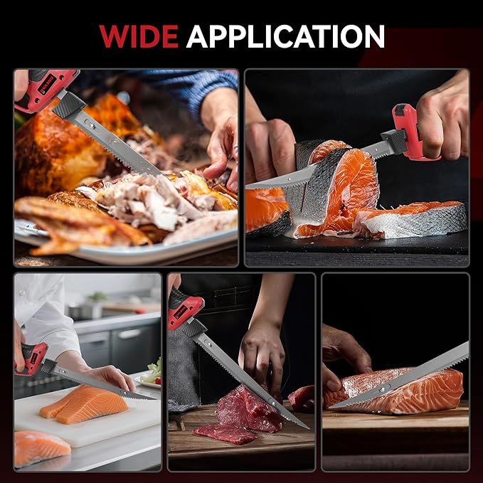 12V Cordless Electric Fillet Knife, 4 Ti-Nitride Coated Non-Stick Blades, Cordless Fillet Knife with 2PCS Rechargeable Battery Packs, 1 Quick Battery Charger, and 1 Storage Carry Case for Fishing, Filleting, Outdoors