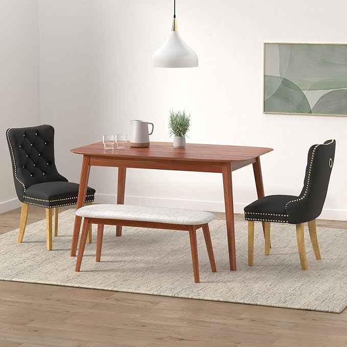 Black Dining Chairs Set of 2, Velvet Upholstered Dining Room Chairs with Back Ring Pull Trim and Golden Stainless Steel Legs, Tufted Wingback Chair Perfect for Dining Room,Kitchen(Black)