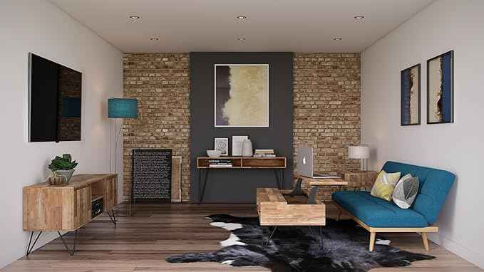 SIMPLIHOME Hunter Console Table - 55 Inch Wide Solid Mango Wood and Metal Sofa Table in Natural, Industrial Storage Table for Entryway or Living Room with 2 Open Cubbies and Black Hairpin Legs
