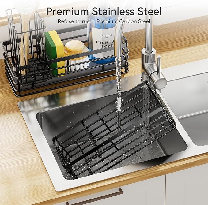 Yofidra Sponge Holder for Kitchen Organizer: Sink Caddy with Instant Drying Stone, Metal Stainless Steel, 9.5" X 3.5" X 5.2" Home Decor Storage and Organization Accessories
