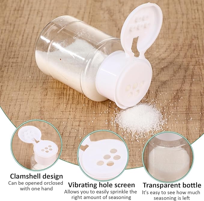 Amyhill 100 Pcs Plastic Spice Bottles Spice Jars with White Cap Seasoning Jars Shaker 2 Oz/ 60ml Clear Bottle Containers with Shaker Lids for Storing for Spices, Herbs, Powders, Glitters Supplies