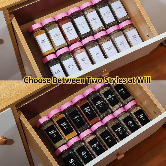 48 Glass storage jars，Glass Spice Jars with Label-4oz Spice Containers with Lids and Shaker Lids,3 Sets of Spice Labels 1 Collapsible Funnel 2 Erasable Markers for Spice Rack, (48)