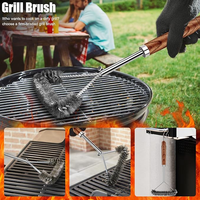 31pcs BBQ Grill Accessories Set for Men Dad, Heavy Duty Grilling Tools Gifts for Christmas, Stainless Steel BBQ Utensils Kit with Mats, Grill Brush in Carrying Bag Brown