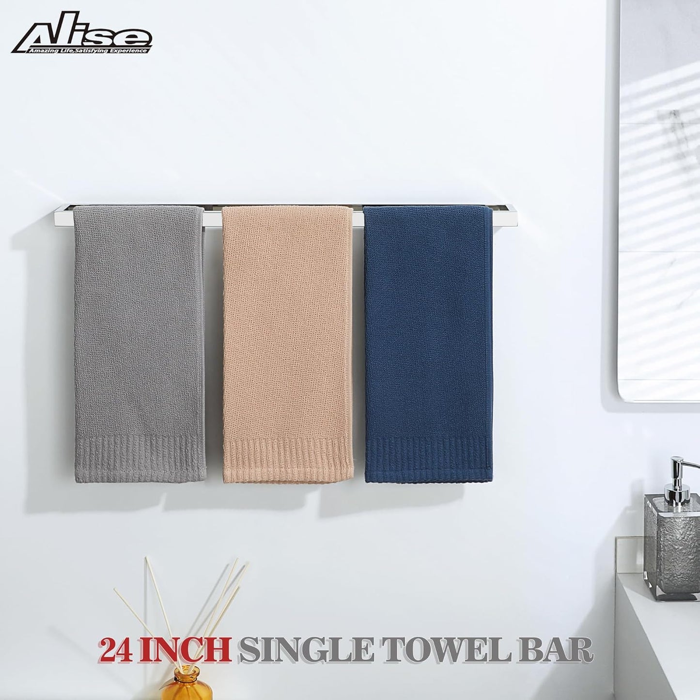 Alise Bath Towel Bar,Wall Mount Towel Holder Towel Rack Towel Hanger for Bathroom Lavatory,24 Inch SUS304 Stainless Steel Towel Rail,Polished Chrome GJF060-C