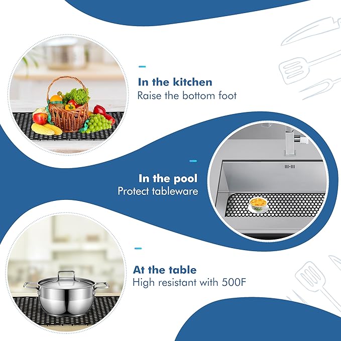Bestjing Silicone Sink Protectors for Kitchen Sink - 28.4"x 14.3" Kitchen Protector Accessory, Non-Slip Heat Resistant Mat for Bottom of Farmhouse Porcelain Stainless Steel(Top Right Drain Hole,Black)