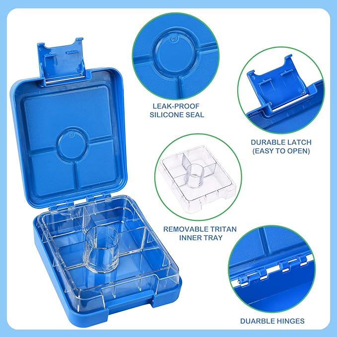 Pawtong Bento Lunch Box Set With 10oz Soup Thermo, Leak-proof Lunch Containers with 4 Compartment, Kids Hot Thermo Food Jar/Insulation Lunch Bag, Food Containers for School（Dinosaur）