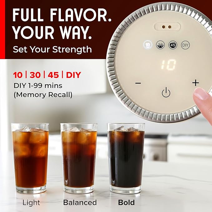 Mueller RapidBrew Cold Brew Iced Coffee Maker – 10 Min Fast Brew Portable Rechargeable Cold Brew Machine for Coffee & Tea – Adjustable Strength 10-99 Min – 20 Servings Per Charge, Mineral Blue