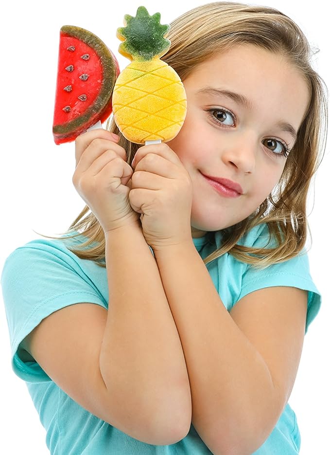 Lékué Set of 4 Tropical Popsicle & Ice Cream Molds + Sticks & Lids | Fun Shape Homemade Freezer Ice Pops | Flexible Platinum Silicone for Easy Fill & Unmold | Reusable & Dishwasher Safe| Multicolor