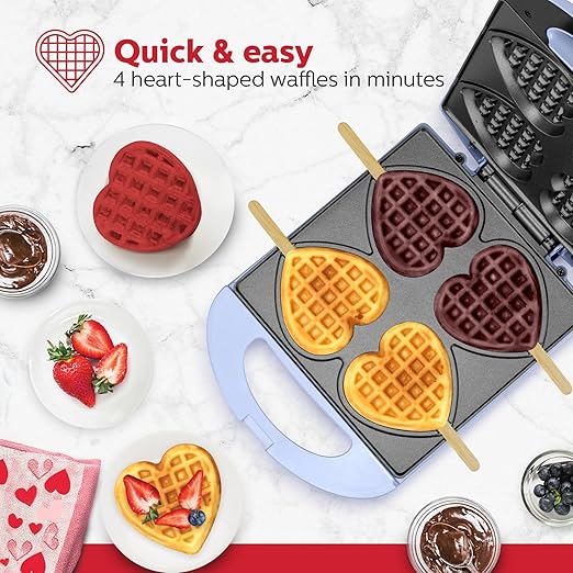 Holstein Housewares - Non-Stick Heart Waffle Maker, 120 Volts, Lavender - Makes 4 Heart-Shaped Waffles in Minutes