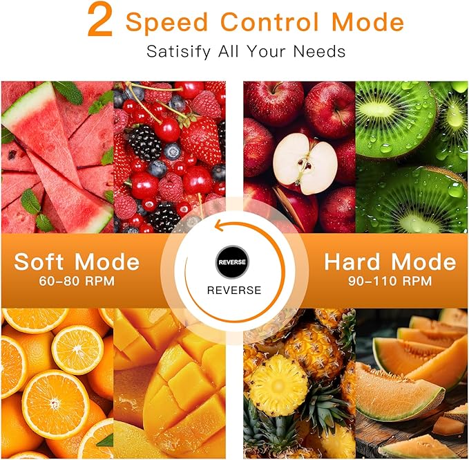MegaWise Cold Press Slow Masticating Juicer – Quiet Cold Press Technology, Dual-Speed Modes, High-Yield Fruit & Vegetable Extractor, Quick-Clean Parts, White