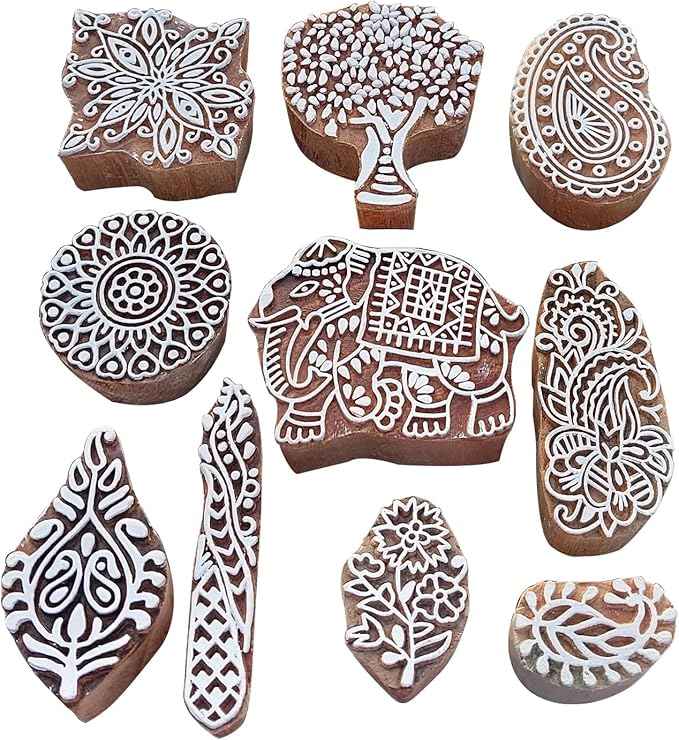 Royal Kraft Assorted Wooden Block Printing Stamps (Set of 10) Bulk01_10C