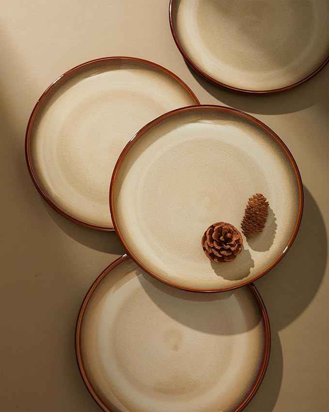 Ceramic Dishes Set for 8, 24 Piece Stoneware Dinnerware Sets, Chip and Scratch Resistant, Easy to Stack & Clean, Modern Rustic Look, Brown Yellow