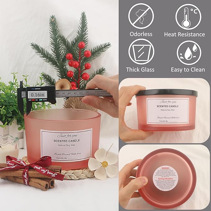 MILIVIXAY 6 Pack 24 oz Candle Jars with Metal Lids and Candle Making Kits - 3 Wick Candle Jar,Bulk Empty Matte Pink Thick Glass Jars for Making Large Candles - Spice, Powder Containers.