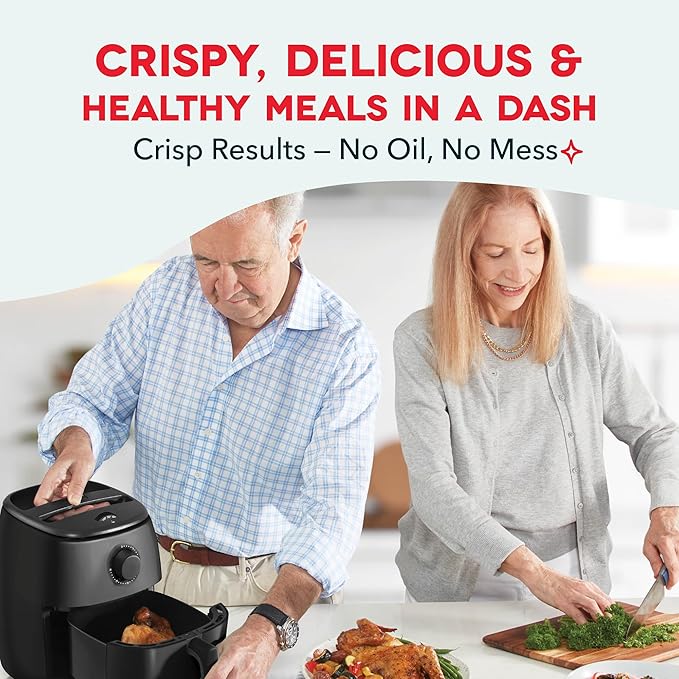 Dash Tasti-Crisp™ Air Fryer - AirCrisp® Technology - Compact Design with Adjustable Temperature Control - Nonstick Fry Basket & Auto Shut-Off Feature - 2.6 Quarts - Black