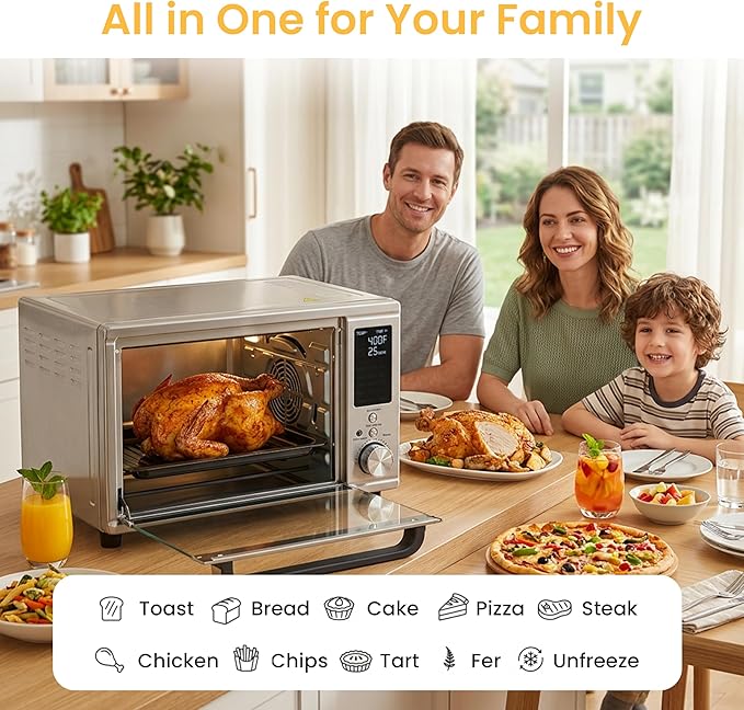 Simple Deluxe 29.6QT Air Fryer Toaster Oven Combo with Smart Probe, 12-in-1 Countertop Convection Oven, 450°F, Stainless Steel