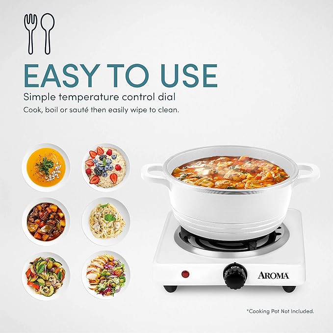 AROMA® 6" Single Burner Hot Plate, Compact & Portable with Temperature Control, White (AHP-511)