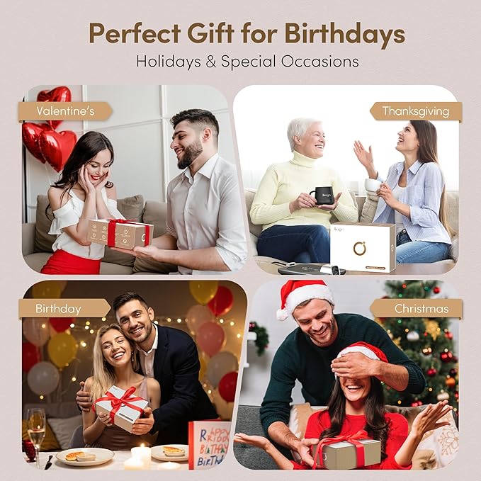 Coffee Mug Warmer & iKago Mug Set, Temperature Control Smart Heated Mug for Desk, Electric Coffee Warmer with Auto Shut Off & Real-Time Temp Display, Gifts for Men Women, 15oz Ceramic Mug
