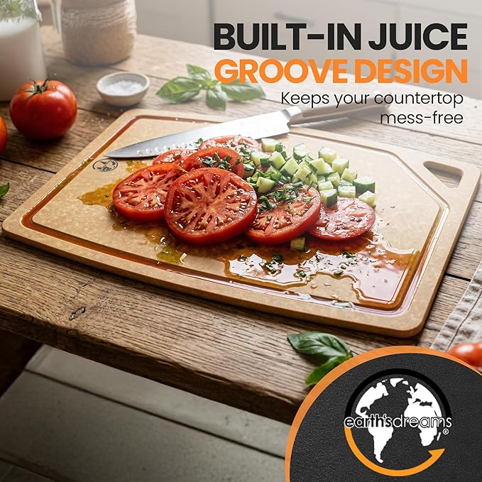 Composite Wood Cutting Board Set of 3 – Dishwasher Safe, Non-Toxic & Plastic-Free Cutting Boards for Kitchen – Large, Medium & Small Non-Slip Wood Charcuterie & Chopping Boards (Tan/Juice)
